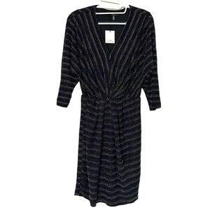 Trina Turk Women's Rainbow Metallic Stripes‎ V Neck Dolman Sleeve Dress Size S